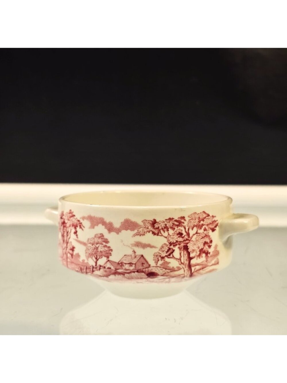 Vintage John Maddock Bombay Red/Pink Transferware England Cream Soup Bowl